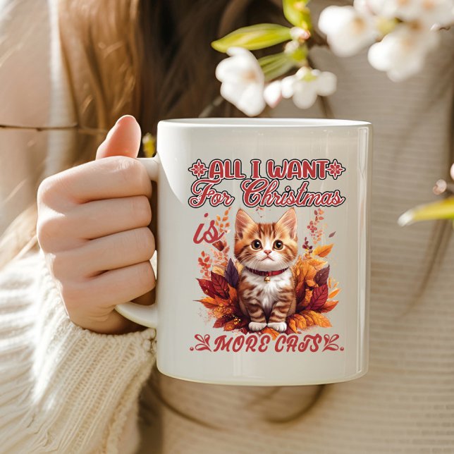 Taza De Café Gatito festivo en hojas de otoño (Subido por el creador)