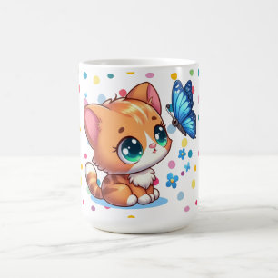 Taza De Café Gatito/gato y mariposa