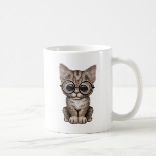 Taza De Café Gatito lindo del Tabby de Brown con los vidrios