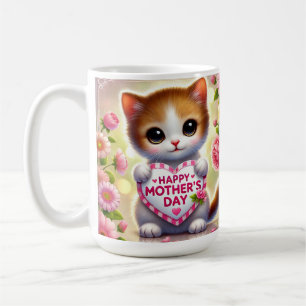 Taza De Café Gatito lindo sosteniendo corazón del Día de la Mad