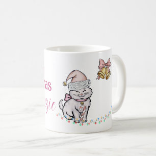 Taza De Café Gatito Navideño Adorable con Sombrero de Santa Nom