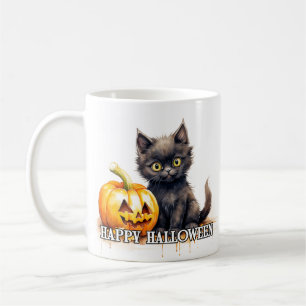 Taza De Café Gatito negro pequeño Feliz Halloween
