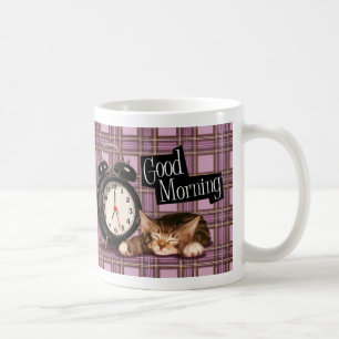 Taza De Café gatito púrpura del tartán