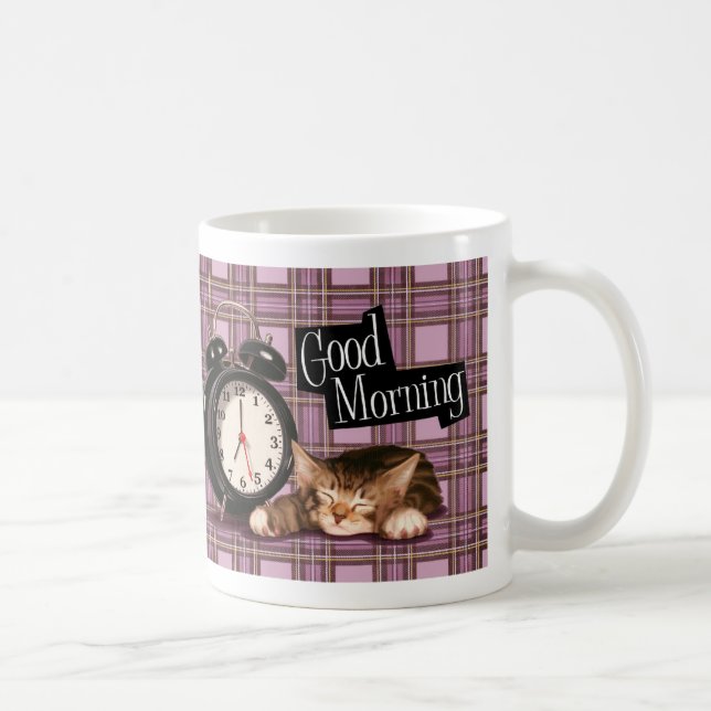 Taza De Café gatito púrpura del tartán (Derecha)