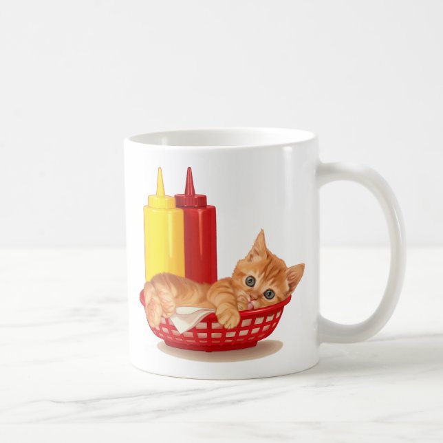 Taza De Café Gatito retro del estilo del comensal (Derecha)