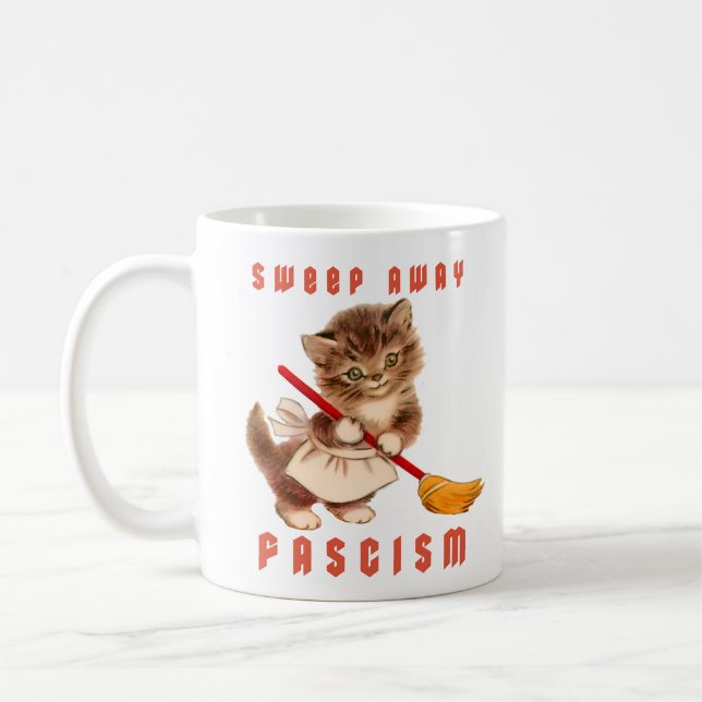 Taza De Café Gatito retro lindo - Evita el fascismo (Izquierda)