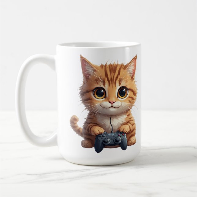 Taza De Café Gatito sosteniendo un control de videojuegos Gamer (Izquierda)