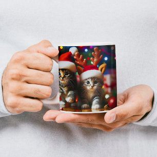 Taza De Café Gatitos con Santa Claus y gorras de renos