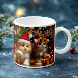 Taza De Café Gatitos con Santa Claus y gorras de renos 1