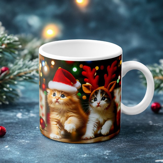 Taza De Café Gatitos con Santa Claus y gorras de renos 2 (Subido por el creador)