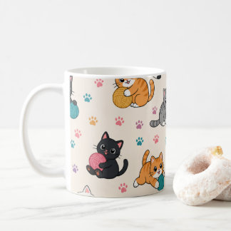 Taza De Café Gatitos de dibujos animados con hilo