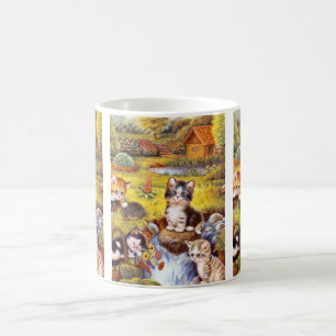 Taza De Café Gatitos en un arte en el jardín