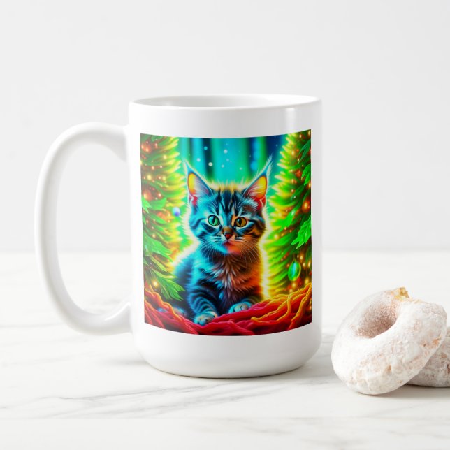 Taza De Café Gatitos gris con árboles de Navidad (Con donut)