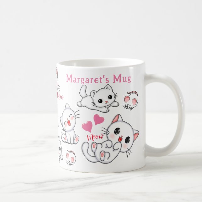 Taza De Café Gatitos, ratones y corazones personalizados (Derecha)