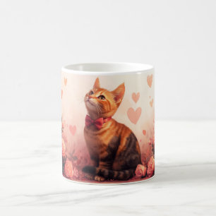 Taza De Café Gato abisinio con rosas - Día de San Valentín