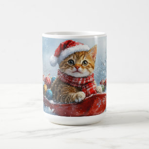 Taza De Café Gato abisinio en trineo Deja que nieve Navidad