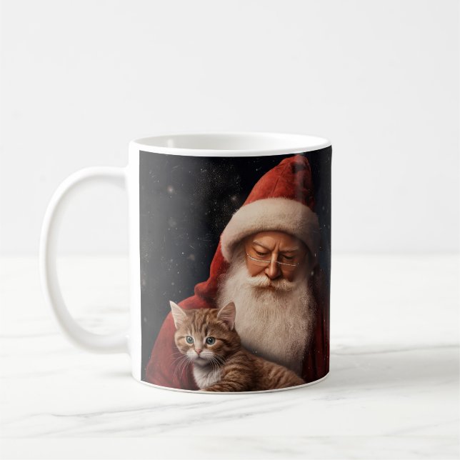 Taza De Café Gato abisino con Navidades festivos de Santa Claus (Izquierda)