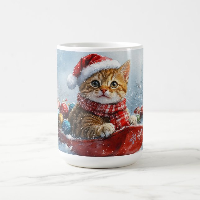 Taza De Café Gato abisino en escurrimiento deja que nieve Navid (Centro)