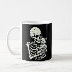 Taza De Café Gato Abrazando Esqueleto Funny Gato Amante De Hall