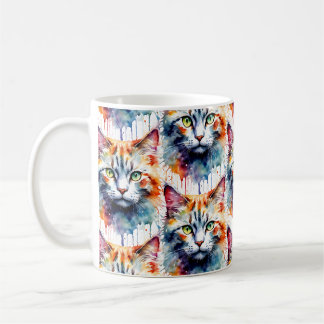 Taza De Café Gato acuarela salpicadura de arte multicolor