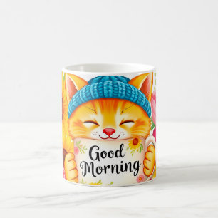 Taza De Café Gato Adorable Con Café De La Mañana