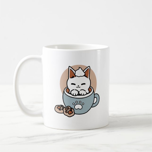 Taza De Café Gato adorable en diseño de vacaciones de peluche - (Izquierda)