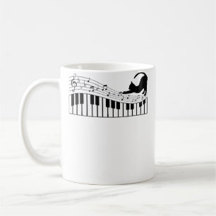 Taza De Café Gato Adorable Gatito Tocando Música Piano Clave Pi