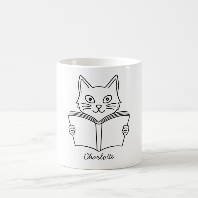 Taza De Café Gato Adorable Leyendo Libro  (Centro)