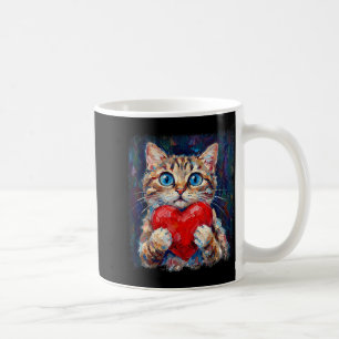 Taza De Café Gato Adorable Sosteniendo Corazón San Valentín Ama