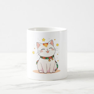 Taza De Café Gato Afortunado con Diseño Kawaii de Estrellas