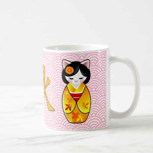 Taza De Café Gato afortunado japonés Maiko de Kokeshi Maneki (Derecha)