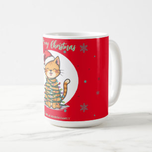 Taza De Café Gato alegre y brillante Navidad gatito nieve invie