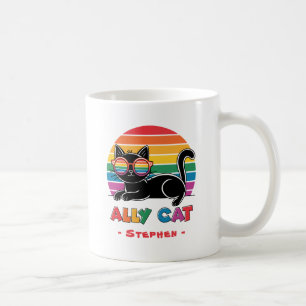Taza De Café Gato aliado - Gato negro con gafas de sol arcoiris