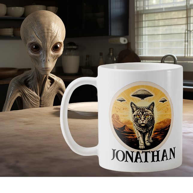 Taza De Café Gato alienígena de OVNI personalizado (Subido por el creador)