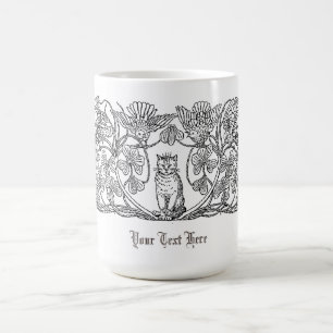 Taza De Café Gato, amante y pájaros de la época victoriana