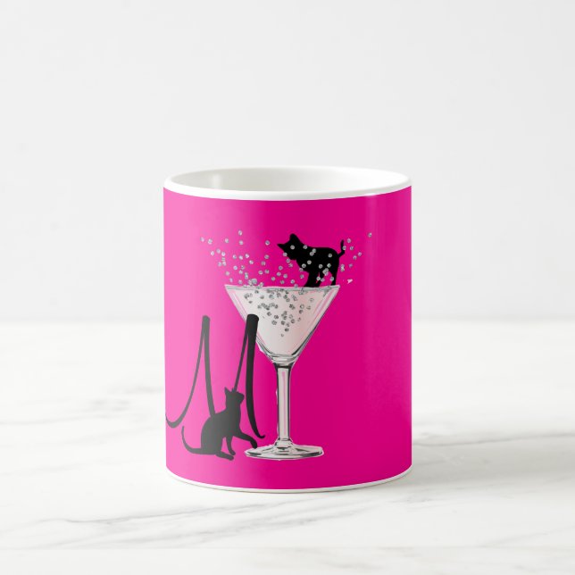 Taza De Café Gato Amantes del Monograma Rosa Caliente Moderno (Centro)