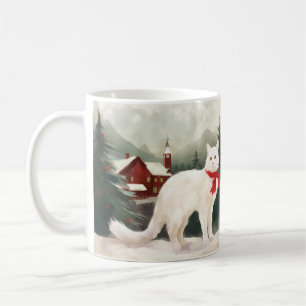 Taza De Café Gato Angora Turco en Navidad con Nieve