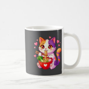 Taza De Café Gato Anime Comiendo Fideos Ramen Con Corazones Div