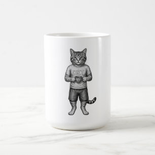 Taza De Café Gato Antiguo Beber Café Arte de Línea Dibujada a M