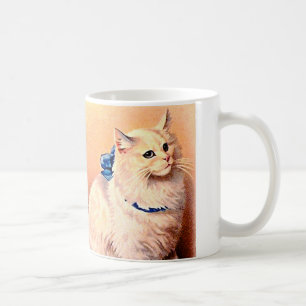 Taza De Café Gato Antiguo con Lazo Azul