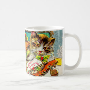 Taza De Café Gato Antiguo Feliz Navidad