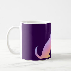 Taza De Café Gato Arcoíris Lindo y Silueta de Perro Amor Púrpur