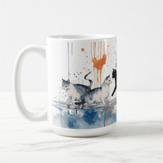 Taza De Café Gato artístico Amantes Mug - Abstracto Acuarela Ga