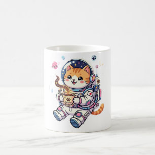 Taza De Café Gato Astronauta Adorable Bebiendo Café En El Espac