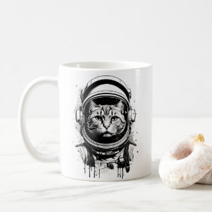 Taza De Café Gato Astronauta Blanco y Negro