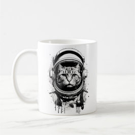 Taza De Café Gato astronauta blanco y negro