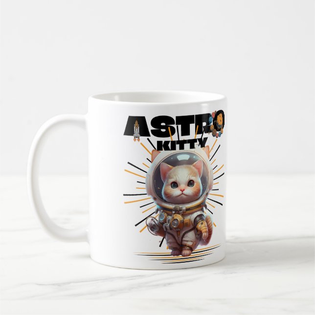 Taza De Café Gato astronauta lindo | Astro Kitty | Gatito espac (Izquierda)