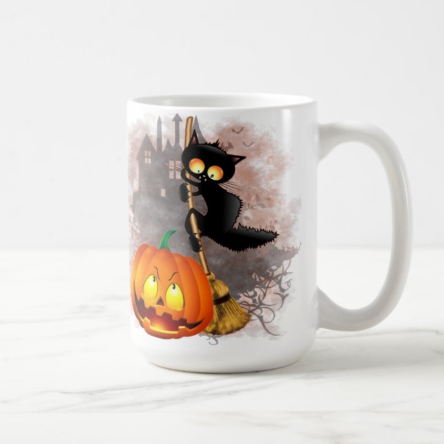 Taza De Café Gato asustado por un personaje de Halloween divert (Derecha)