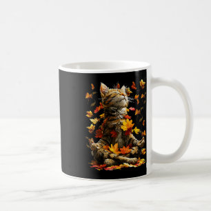 Taza De Café Gato atigrado lindo hojas de otoño meditando anima