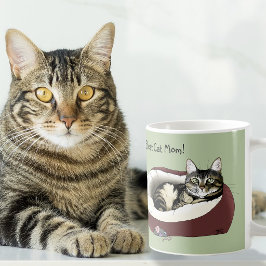 Taza De Café Gato atigrado lindo verde día de la madre